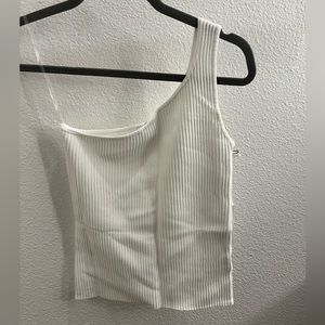 White Ribbed One Shoulder Top